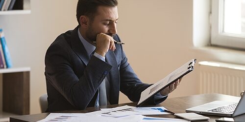 Businessman working with graph data at office